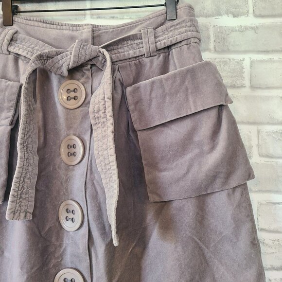 Anthropologie Elevensies Velvet Mini Skirt Oversized Buttons Pockets Cotton 10 - Picture 3 of 7